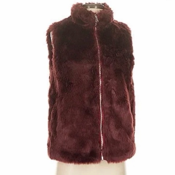 J. Crew Burgundy Faux Fur Vest - Picture 3 of 6